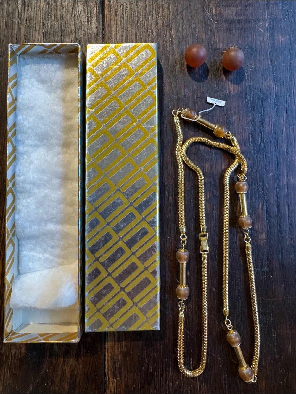 Vintage Henkel & Grosse (GM) Gold Amber Necklace & Earring Set NWT Nordstrom Box